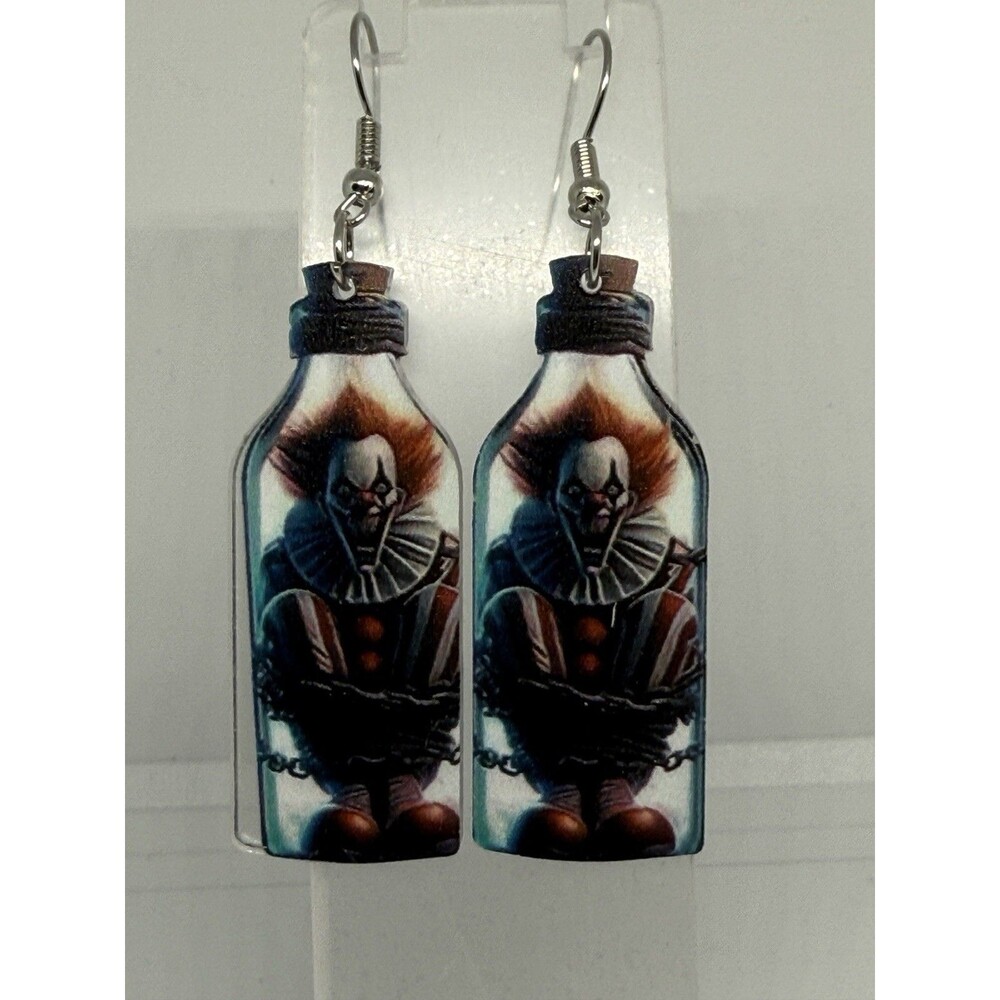 Halloween Themed Pennywise In A Bottle Earrings Dangle